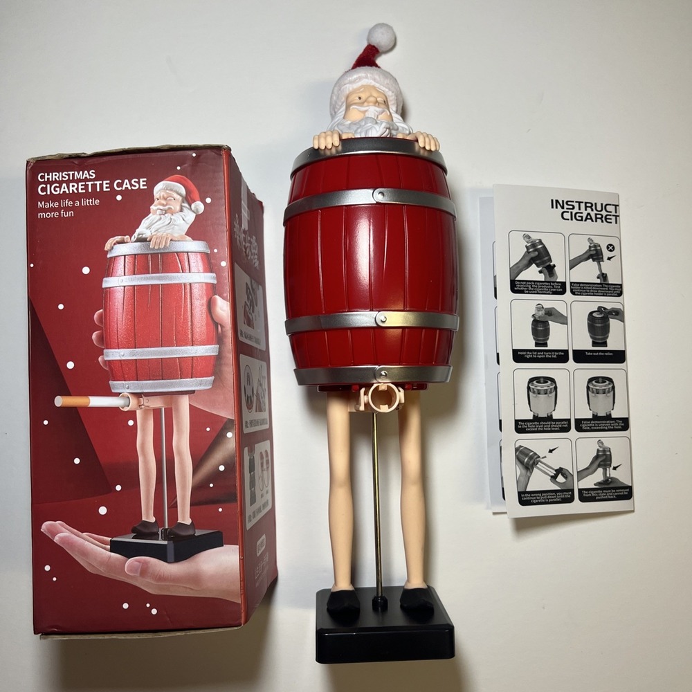 New! Naughty Santa Claus in Barrel Cigarette Dispenser Christmas Novelty Gift.